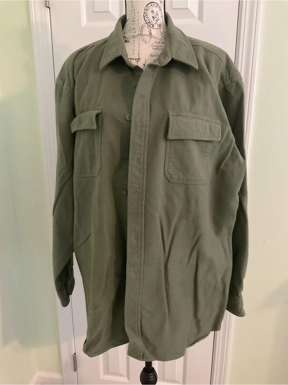 L.L. Bean Men's Olive Green Button-Front Utility Shirt